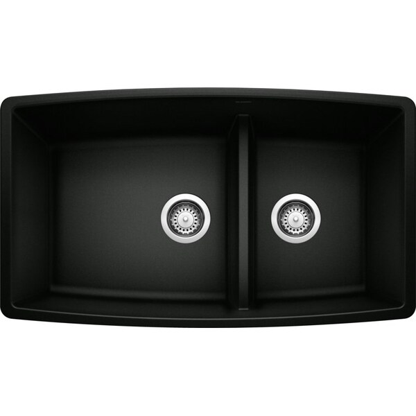 Blanco Performa Silgranit 60/40 Double Bowl Undermount Kitchen Sink with Low Divide - Coal Black 442939 - main